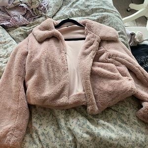 pink faux fur jacket